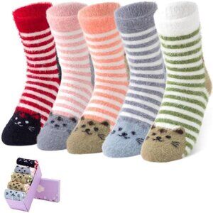 New 5 Pairs Fuzzy Soft Cozy Comfortable Socks for Women, Casual Sleep Comfy Sock